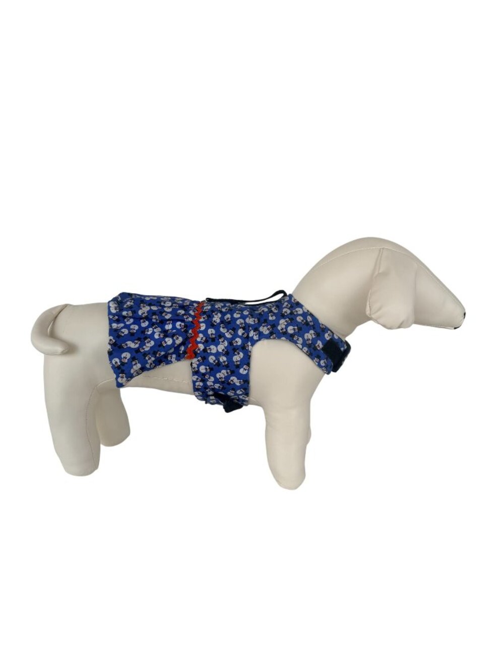 Handmade Small Dog Adjustable Dress Outfit w Harness Blue Snowman Ruffle Trim